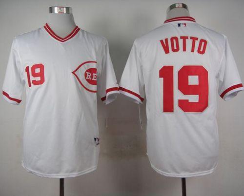 Reds #19 Joey Votto White 1990 Turn Back The Clock Stitched MLB Jersey - Click Image to Close
